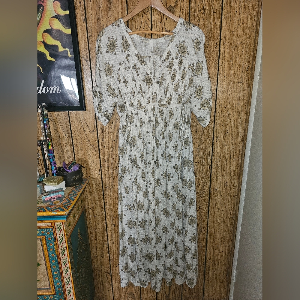 FREE PEOPLE X REVOLVE Oasis Boho Kimono Sleeve Maxi Dress Vanilla Combo - Small - Picture 7 of 12